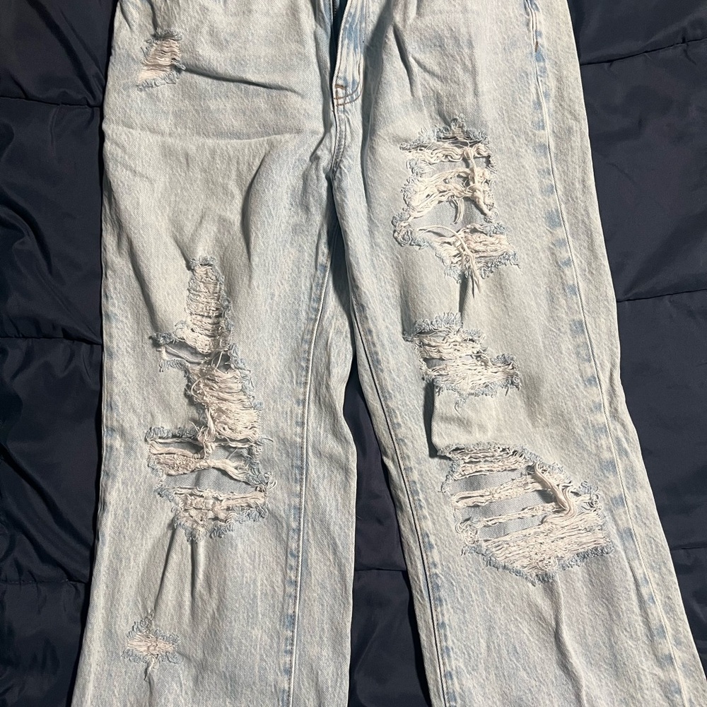 Aeropostale Blue Flare Wide Leg Distressed Jeans